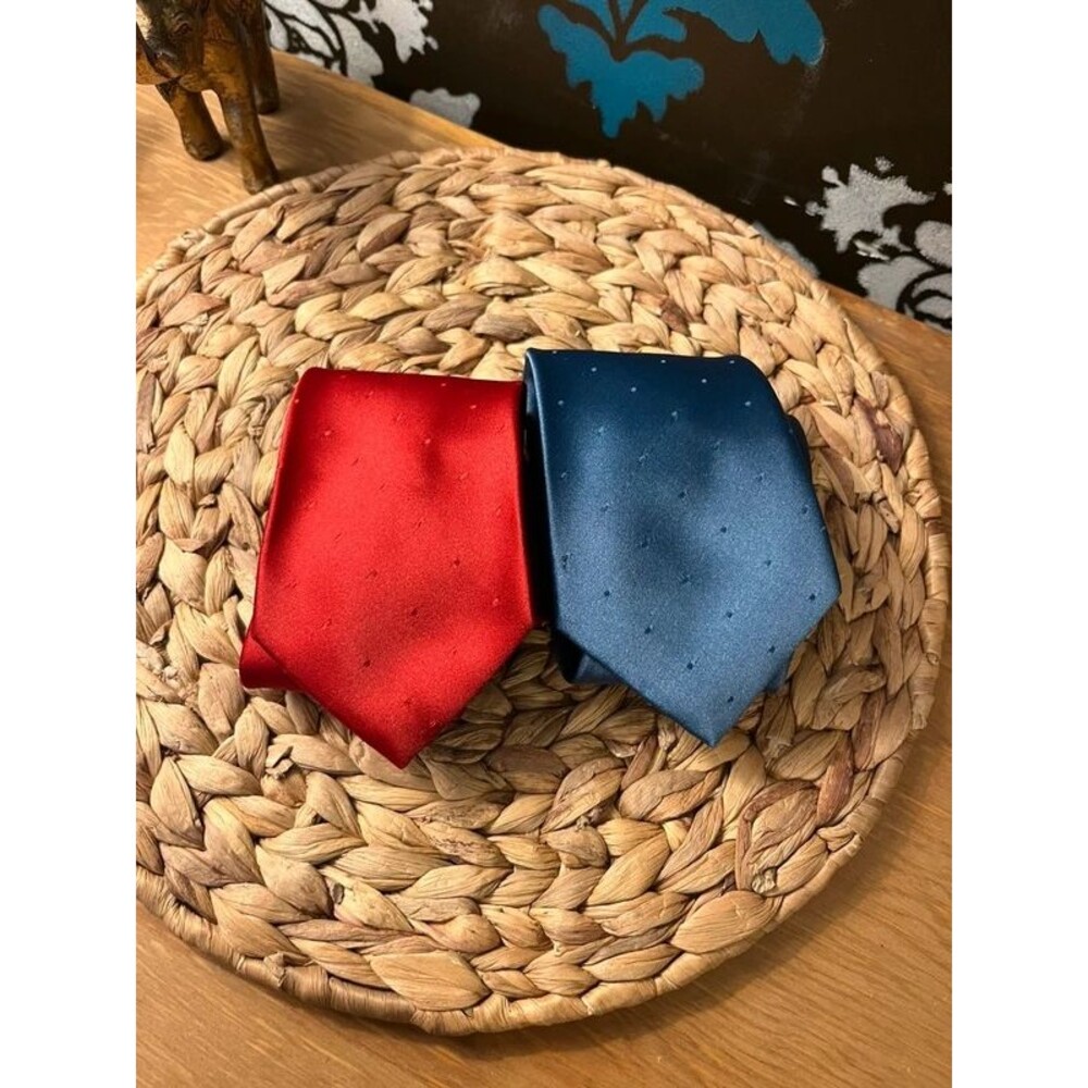 2 Dotted Red and Blue Manhattan Ties